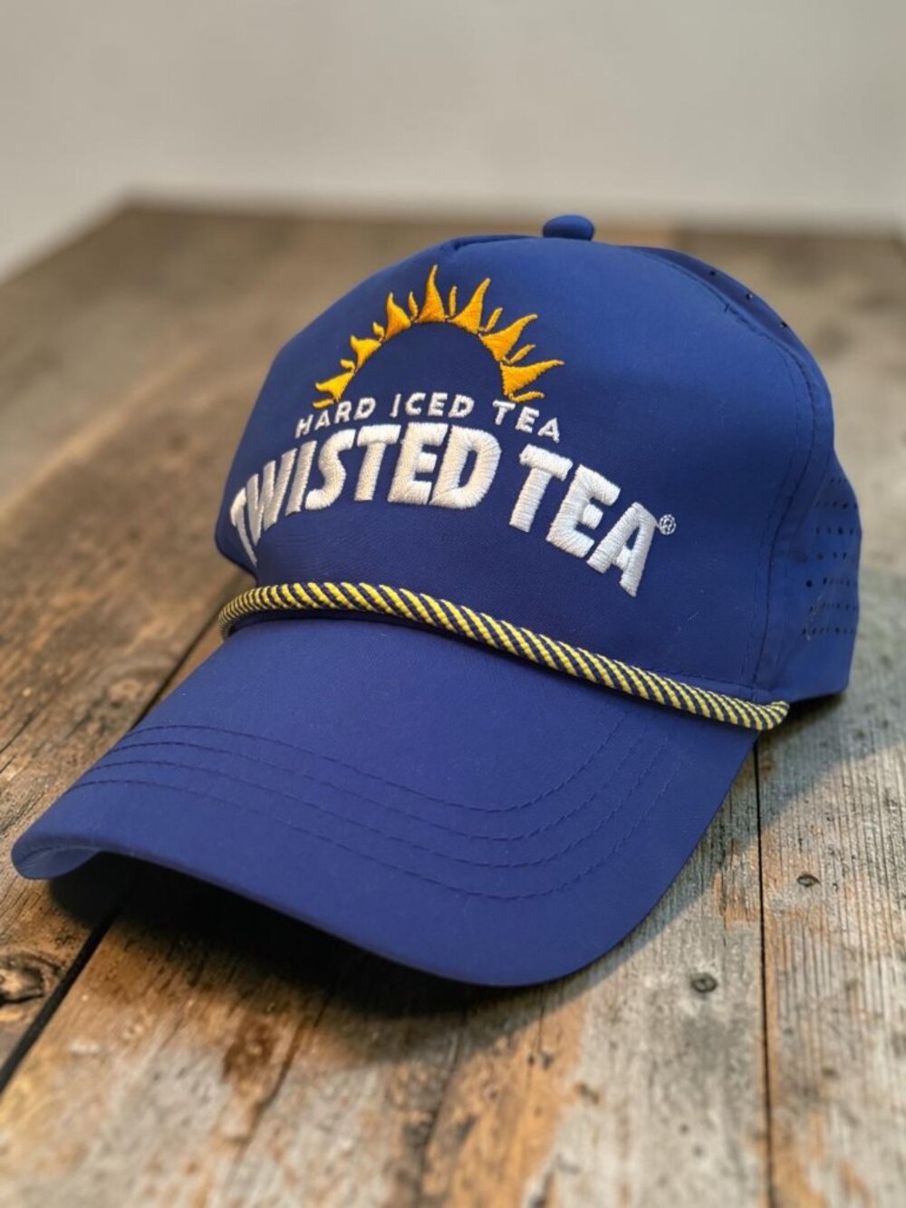 Twisted Tea Hard Iced Tea Blue Mesh Adjustable Snapback Cap With Rope Accent